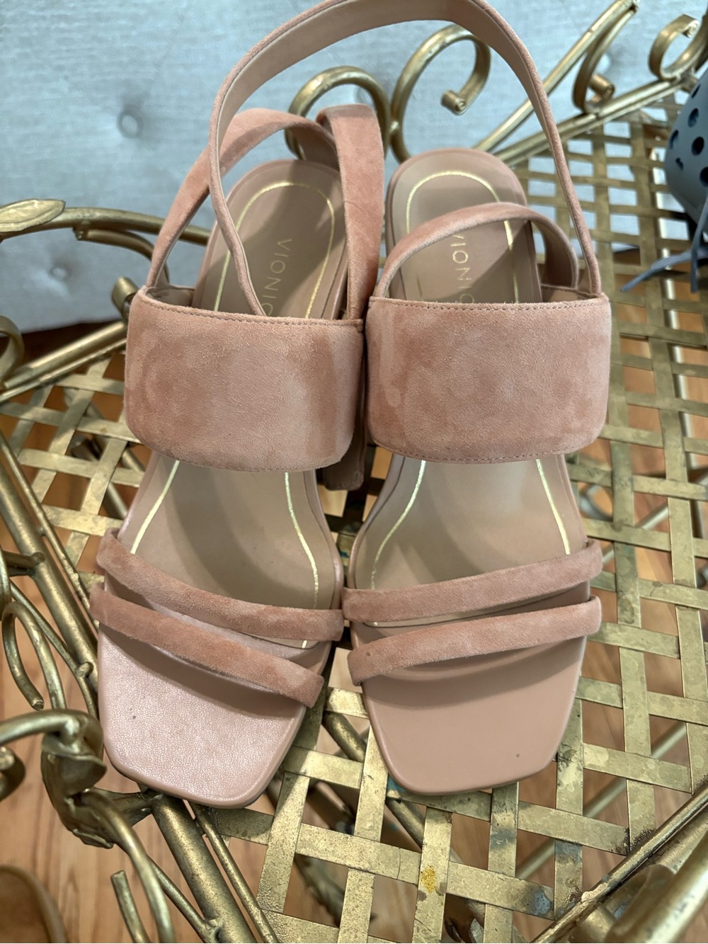 Vionic Blush Suede Multi-Strap Block Heel Sandals